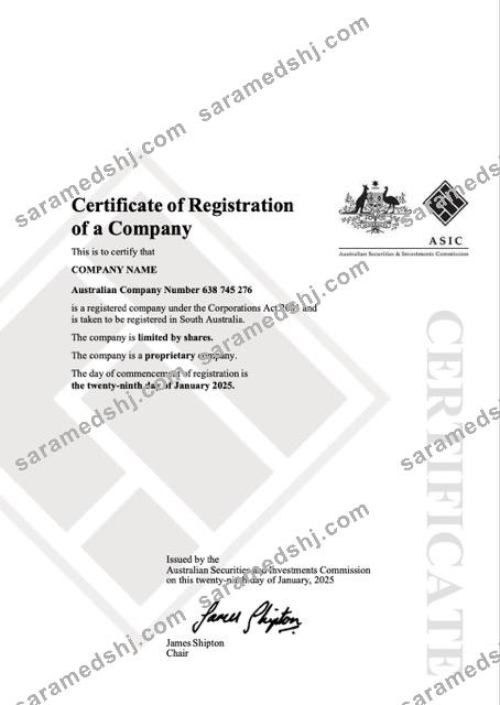 Australia certificate of company registration Word and PDF template, version 2